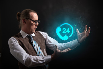 Funny nerd or geek showing 24 hour icon