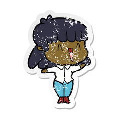 distressed sticker of a cartoon woman