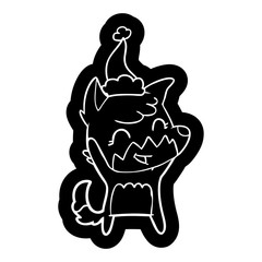 happy cartoon icon of a fox wearing santa hat