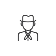 Cowboy man avatar line icon. linear style sign for mobile concept and web design. Man in cowboy hat outline vector icon. Faceless people avatar symbol, logo illustration. Pixel perfect vector graphics