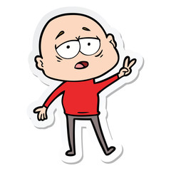 sticker of a cartoon tired bald man