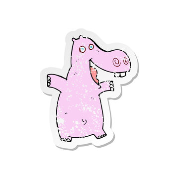 retro distressed sticker of a cartoon hippo