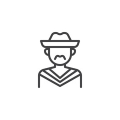 Mexican mariachi avatar line icon. linear style sign for mobile concept and web design. Man with hat outline vector icon. Faceless people avatar symbol logo illustration. Pixel perfect vector graphics