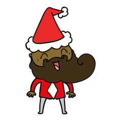 hand drawn line drawing of a happy bearded man wearing santa hat
