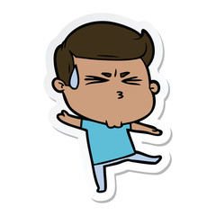 sticker of a cartoon man sweating