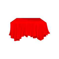 Bright red cloth for rectangular table. Piece of fabric material. Linen for dining table. Flat vector design