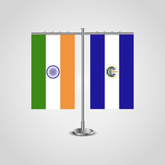 Table stand with flags of India and El Salvador.Two flag. Flag pole. Symbolizing the cooperation between the two countries. Table flags