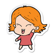 sticker of a happy cartoon girl