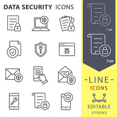 Data security line icons set. Black vector illustration. Editable stroke.