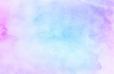 Smooth vibrant light pink, purple shades and blue watercolor paper textured illustration for grunge design, vintage card, templates. Pastel colors wet effect hand drawn canvas aquarelle background