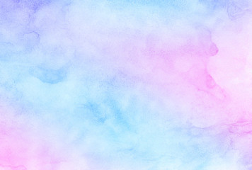 Smooth vibrant light pink, purple shades and blue watercolor paper textured illustration for grunge...