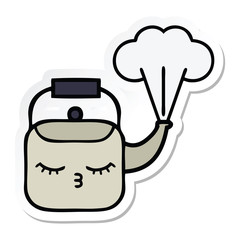 sticker of a cute cartoon steaming kettle