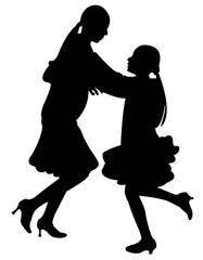 sisters playing together, silhouette vector