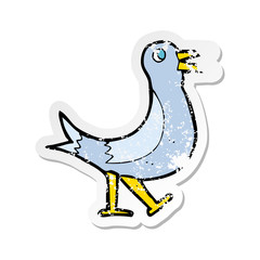 retro distressed sticker of a cartoon walking bird
