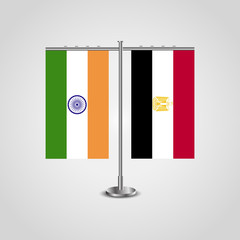 Table stand with flags of India and Egypt.Two flag. Flag pole. Symbolizing the cooperation between the two countries. Table flags