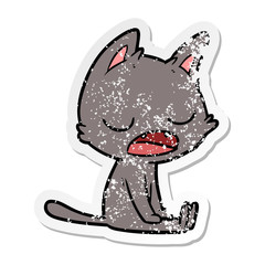 distressed sticker of a talking cat cartoon