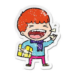 distressed sticker of a cartoon laughing man