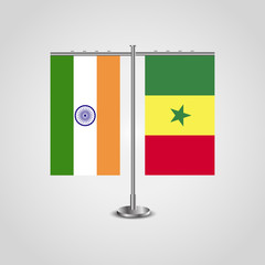 Table stand with flags of India and Senegal.Two flag. Flag pole. Symbolizing the cooperation between the two countries. Table flags