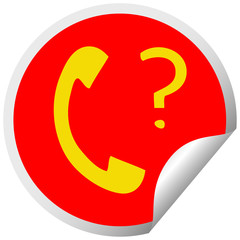 circular peeling sticker cartoon telephone receiver with question mark