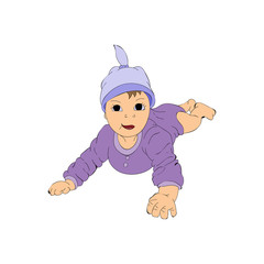   illustration of a baby on a white backgroundr. 0-12 months. First year activities. the baby is lying on his stomach in panama