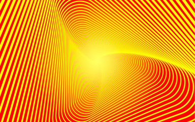 Three-pointed figure, a whirlwind, a spiral of lines on a gradient background. Smooth pattern of many lines on red orange background. Vector EPS