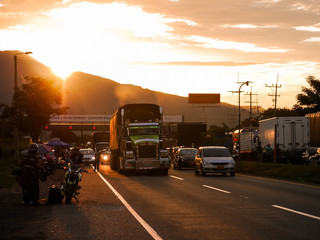 traffic on the Toll road at sunset 