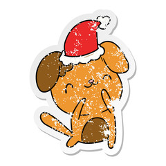 christmas distressed sticker cartoon of kawaii dog