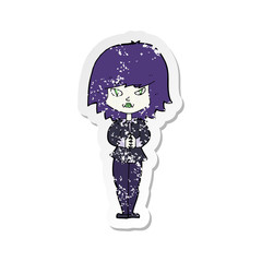 retro distressed sticker of a cartoon vampire woman