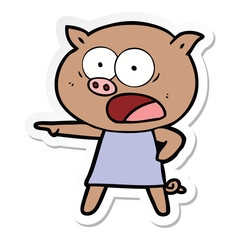 sticker of a cartoon pig shouting