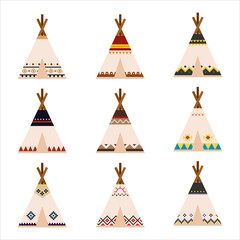 various pattern of native American tent. flat design style minimal vector illustration