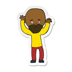 sticker of a cartoon bearded man panicking