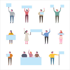 People demonstrate with pickets of various kinds. flat design style minimal vector illustration