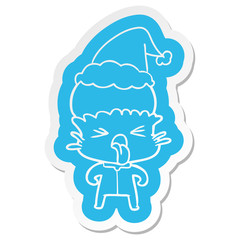 weird cartoon  sticker of a alien wearing santa hat