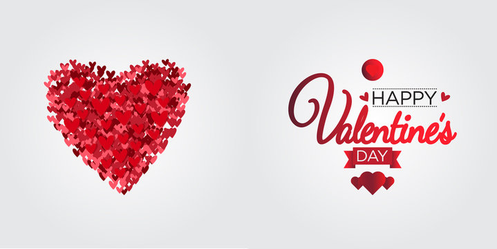 Valentine's Day greeting with Composition Heart Shapes isolated on white Background.