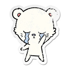 distressed sticker of a crying cartoon polarbear