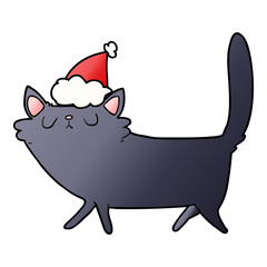 gradient cartoon of a black cat wearing santa hat