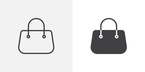 Purse handbag icon. line and glyph version, outline and filled vector sign. Women Bag linear and full pictogram. Symbol, logo illustration. Different style icons set