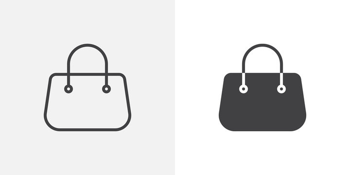 Purse handbag icon. line and glyph version, outline and filled vector sign. Women Bag linear and full pictogram. Symbol, logo illustration. Different style icons set