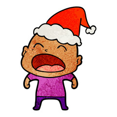 textured cartoon of a shouting bald man wearing santa hat
