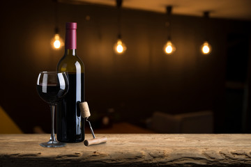 Wine cellar with wine bottle and glasses.with space for text