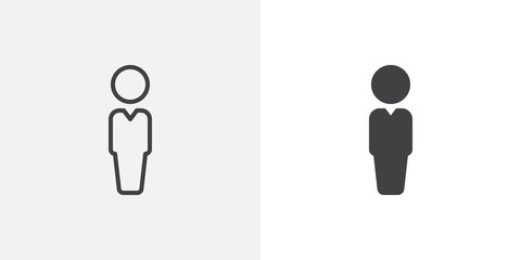 Person, user icon. line and glyph version, outline and filled vector sign. Man silhouette linear and full pictogram. Symbol, logo illustration. Different style icons set