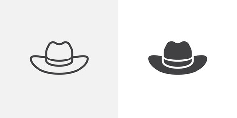 Cowboy hat icon. line and glyph version, outline and filled vector sign. Beach hat linear and full pictogram. Symbol, logo illustration. Different style icons set
