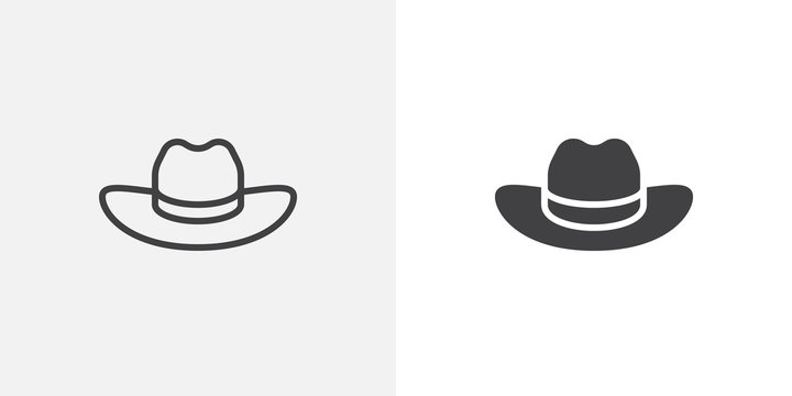 Cowboy hat icon. line and glyph version, outline and filled vector sign. Beach hat linear and full pictogram. Symbol, logo illustration. Different style icons set