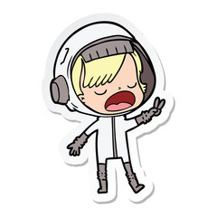 sticker of a cartoon astronaut giving peace sign