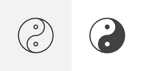 Yin yang icon. line and glyph version, outline and filled vector sign. Zen linear and full pictogram. Symbol, logo illustration. Different style icons set