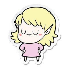 sticker of a happy cartoon elf girl