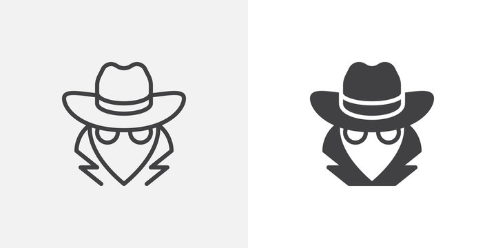 Spy, agent icon. line and glyph version, outline and filled vector sign. Detective with hat linear and full pictogram. Symbol, logo illustration. Different style icons set