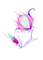 Watercolor illustration with beautiful abstract flower. Isolated on white background