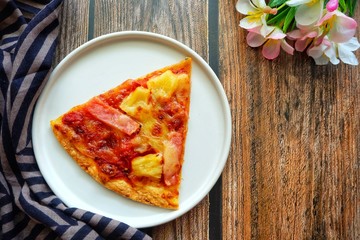 Pizza on white plate. 