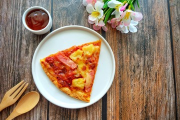 Pizza on white plate. 